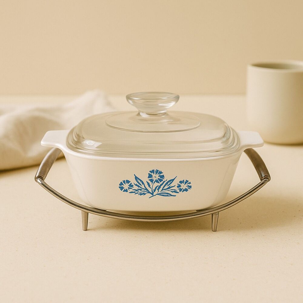 Corning Ware | Square Casserole Dish with Glass Lid & Metal Trivet Size 4C | EUC
